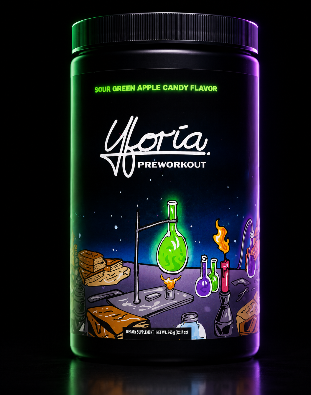 Yforia Preworkout Sour Green Apple Candy product tub
